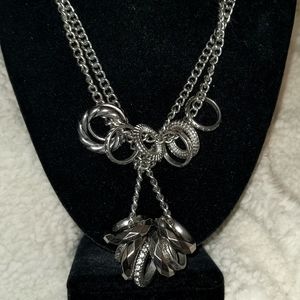 ❤️ Silver Double Chain Multi Rings Necklace